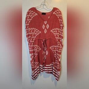 Rust and White Geometric Poncho Dress